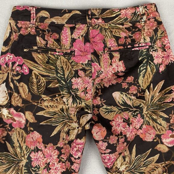 Anthropologie Black Pink Floral Tuxedo Stripe Relaxed Fit Chino Pants Women 30 - Picture 5 of 7